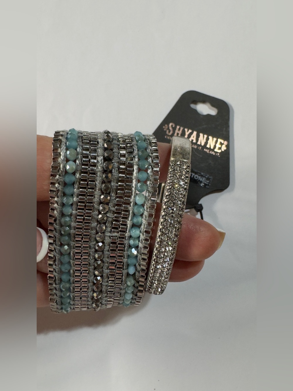 Shyanne Aqua and Silver Multi-Row Beaded Wrap Bracelet
